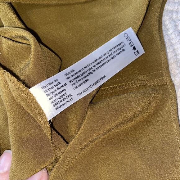 Eileen Fisher Green Button Down Women Size 3X Shirt Classic Designer Silk Flaw - Picture 7 of 8